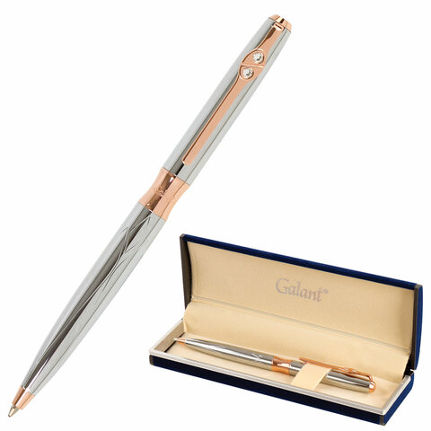 Ручка подарочная шариковая GALANT &quot;NUANCE SILVER&quot;, корпус серебристый, детали розовое золото, узел 0,7 мм, синяя, 143520