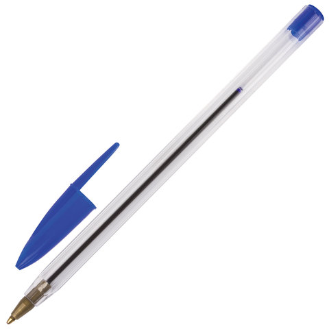 Ручка шариковая STAFF &quot;Basic BP-01&quot; СИНЯЯ, длина корпуса 14 см, линия письма 0,5 мм, 141672