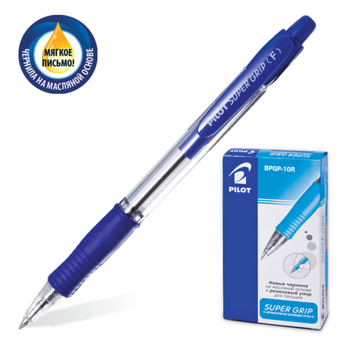 Ручка шариковая масляная автоматическая PILOT &quot;Super Grip&quot; узел 0,7 мм, линия 0,32 мм, резиновый упор, синяя, BPGP-10R-F,М/140242/027577