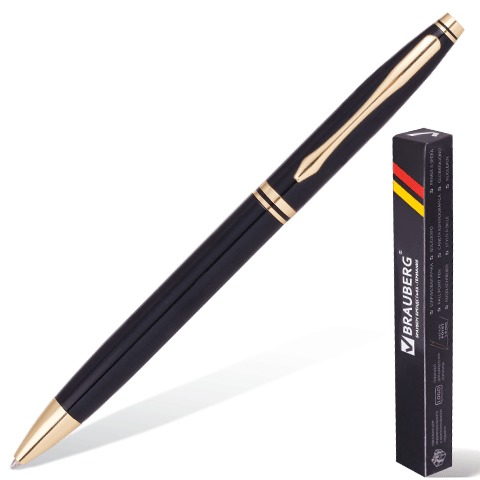 Ручка шариковая BRAUBERG бизнес-класса &quot;De luxe Black&quot;, корпус черный, золот. детали, 141411, синяя