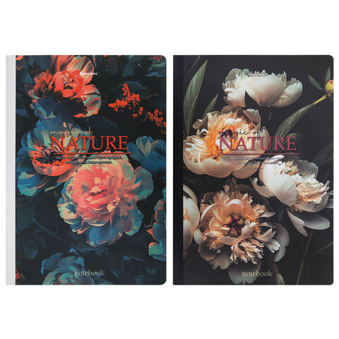 Тетрадь А4 96 л. BRAUBERG, на сшивке с корешком, клетка, обложка картон, &quot;Flowers&quot;, 405286