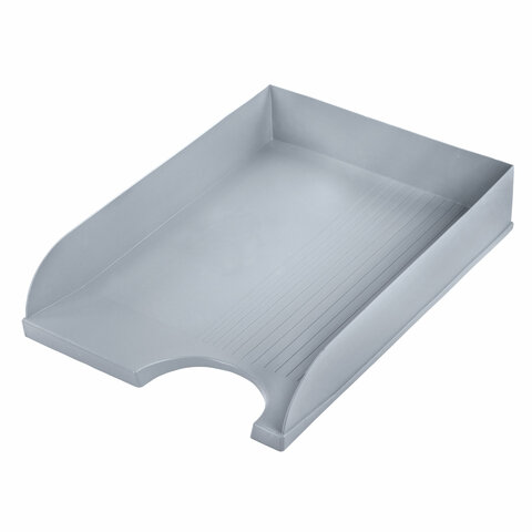 Лоток горизонтальный для бумаг BRAUBERG &quot;Standard&quot;, 350х253х65 мм, серый, 238347