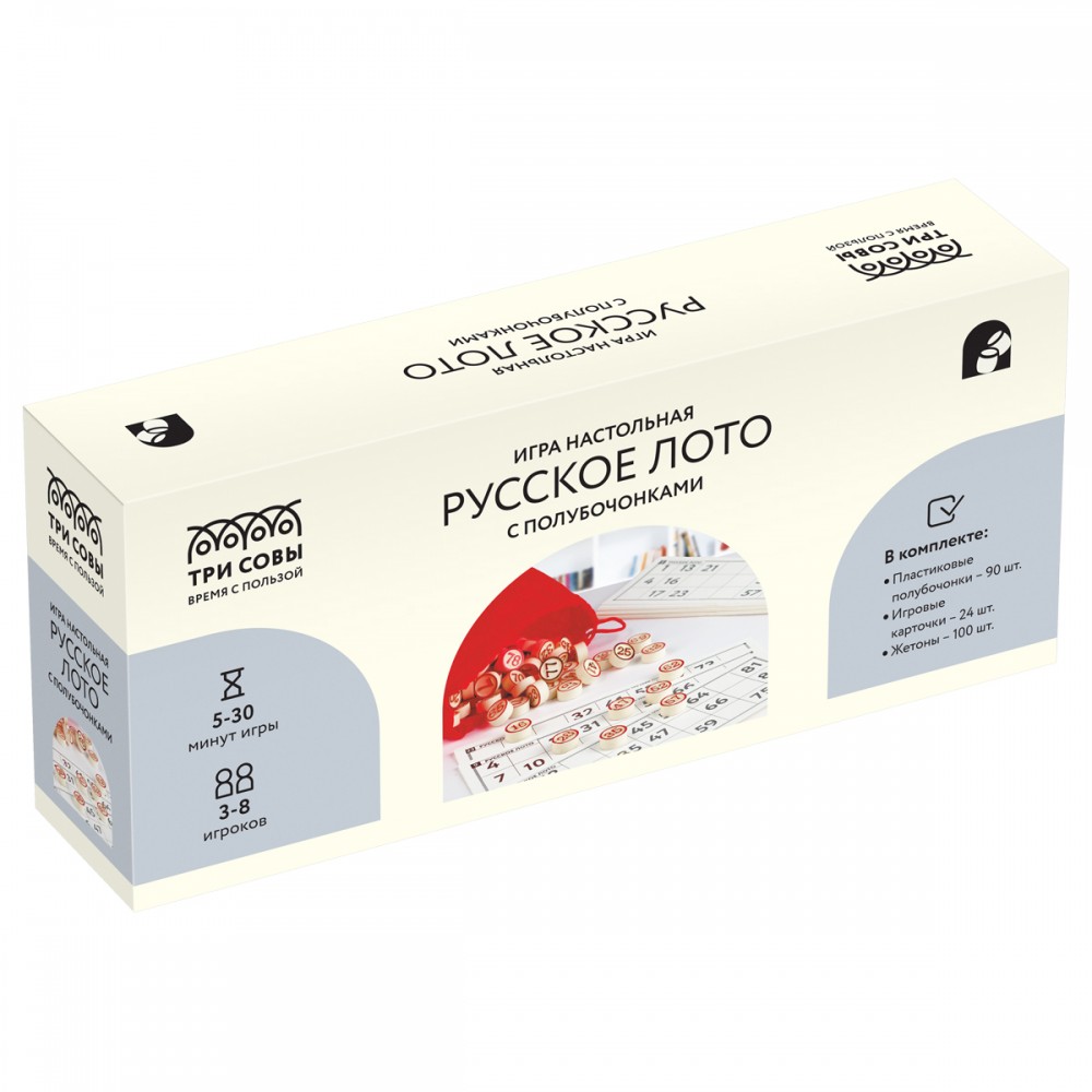 Игра настольная ТРИ СОВЫ &quot;Русское лото&quot;, с полубочонками, картонная коробка 382997 НИ_66567