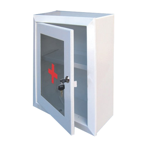 Шкафчик-аптечка металлический, навесной, 1 полка, ключевой замок, стекло, 330x280x140 мм 290312