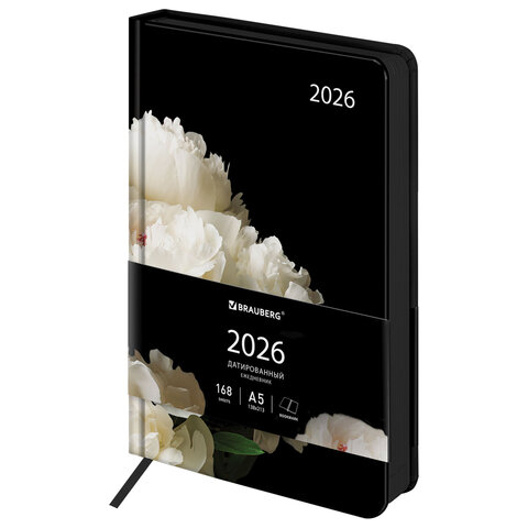 Ежедневник датированный 2026 А5 138x213 мм, BRAUBERG &quot;Vista&quot;, под кожу, твердый, &quot;Flowers&quot;, 117454