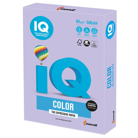 Бумага цветная IQ color А4, 80 г/м2, 500 л., тренд, бледно-лиловая, LA12/110677