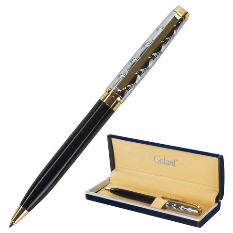 Ручка подарочная шариковая GALANT &quot;Consul&quot;, корпус черный с серебристым, золотистые детали, пишущий узел 0,7 мм, синяя, 140963