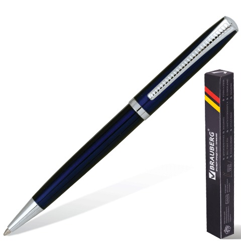 Ручка шариковая BRAUBERG бизнес-класса &quot;Cayman Blue&quot;, корпус синий, серебр. детали, 141409, синяя