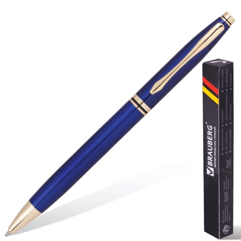 Ручка шариковая BRAUBERG бизнес-класса &quot;De luxe Blue&quot;, корпус синий, золот. детали, 141412, синяя