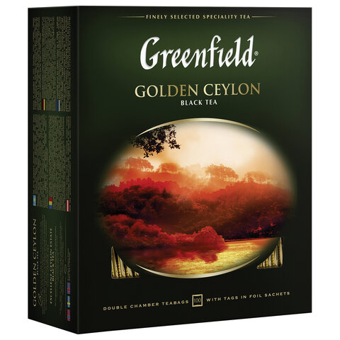 Чай GREENFIELD (Гринфилд) &quot;Golden Ceylon&quot;, черный, 100 пакетиков в конвертах по 2 г, 0581 / 620218/159086