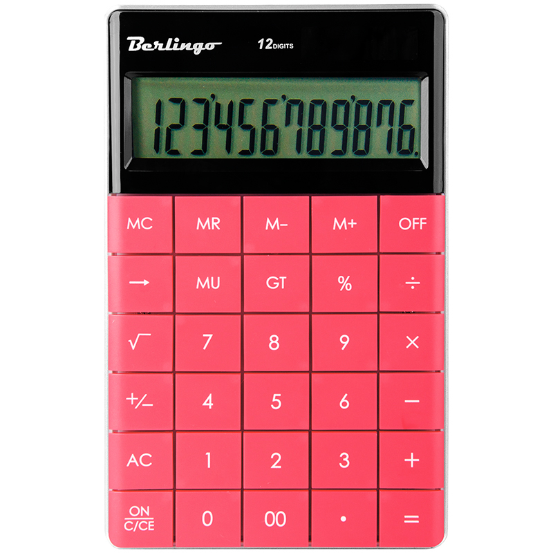 Калькулятор Berlingo CIP-100, 12 разр., двойное питание, 165*105*13мм, темно-розовый 235266