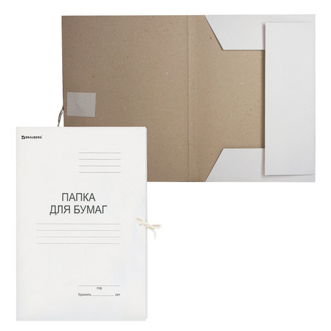 Папка для бумаг с завязками картонная, гарантированная плотность 280 г/м2, до 200л., 122292/158537