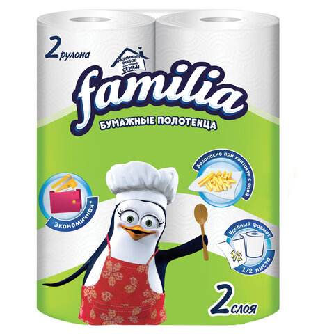Полотенца бумажные двухслойные, 2 рулона (2 х 9,6 метра), FAMILIA &quot;Радуга&quot;, отрыв 1/2 листа, 5070609  117704