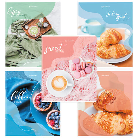Тетрадь А5, 48 л., BRAUBERG, скоба, клетка, матовая ламинация, выборочный лак, &quot;Sweets&quot; (микс в спайке), 404373