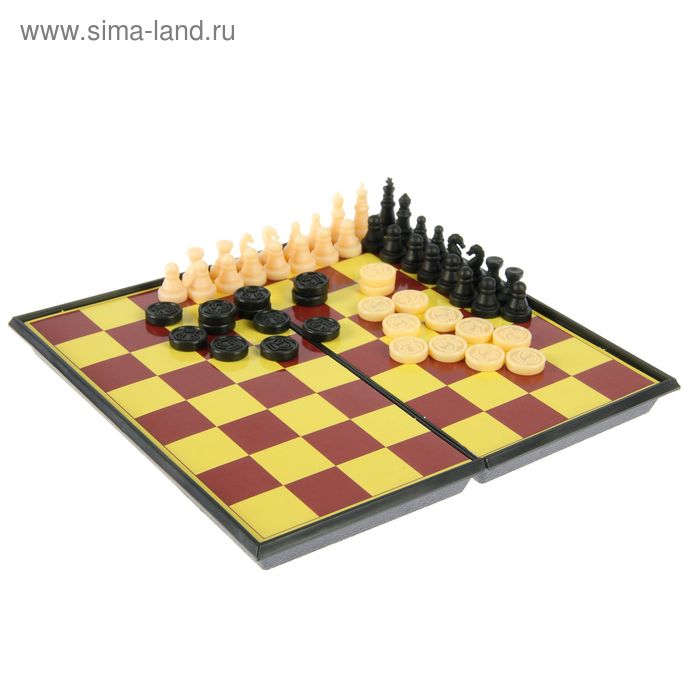 Игра настольная набор 3 в 1 (шашки, шахматы, шахматы-шашки) в кор 16,5х16,5см 536139