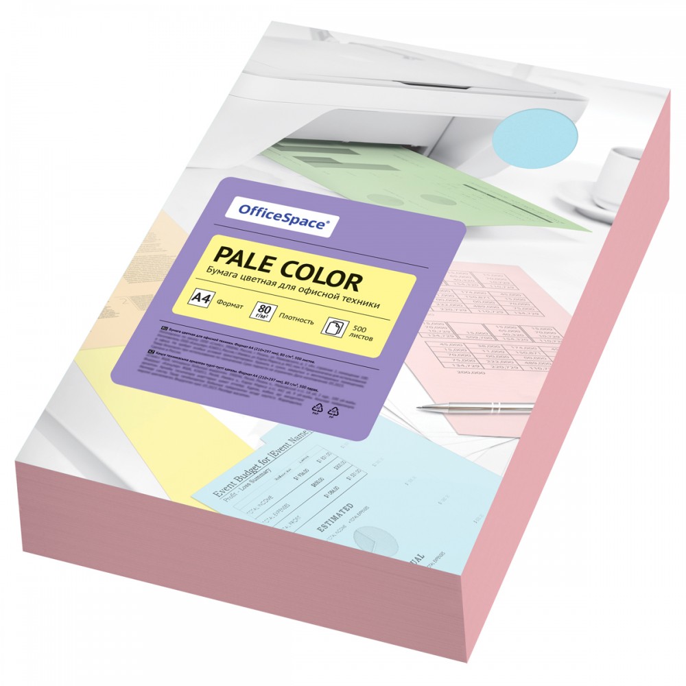 Бумага цветная OfficeSpace &quot;Pale Color&quot;, А4, 80г/м2, 500л., (розовый)  356862
