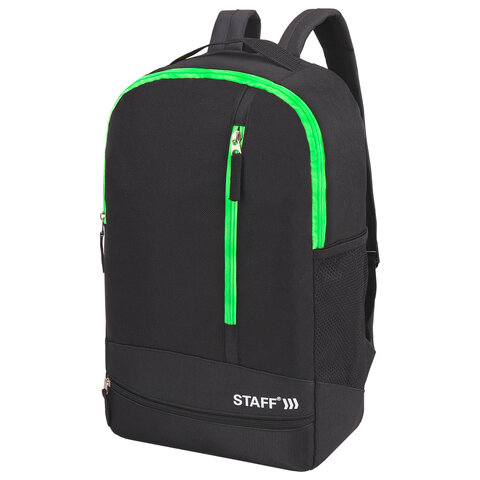 Рюкзак STAFF STRIKE универсальный, 3 кармана, черный с салатовыми деталями, 45х27х12 см, 270785