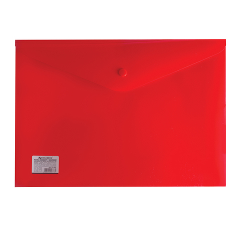 Папка-конверт с кнопкой BRAUBERG А4, непрозрачная, ПЛОТНАЯ, красная, до 100 лист, 0,20мм, 221364