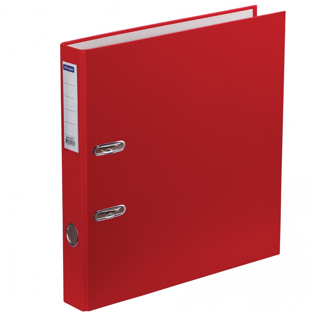 Папка-регистратор OfficeSpace, 50мм, бумвинил, с карманом на корешке, красная 162572