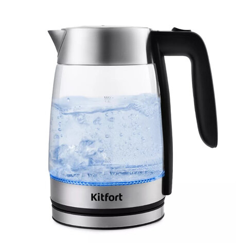 Чайник KITFORT КТ-641, 1,8 л, 2200 Вт, закрытый нагревательный элемент, стекло, серебристый 456016