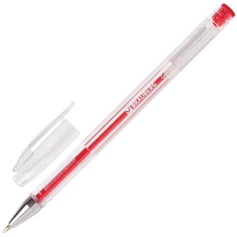 Ручка гелевая BRAUBERG &quot;Jet&quot;, корпус прозрачный, толщина письма 0,5 мм, красная, 141020