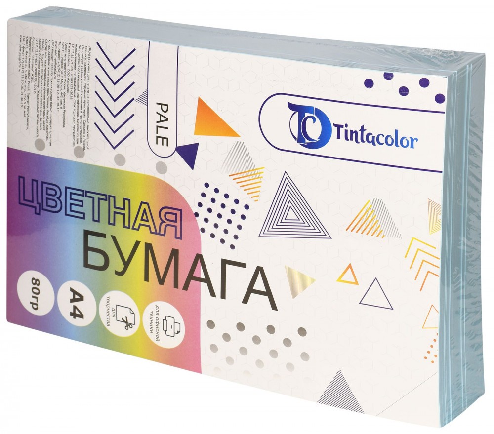 Бумага цветная Tintacolor, формат А4, 80 гр./м2, 500 листов, пастель, цвет – голубой 245316/411020