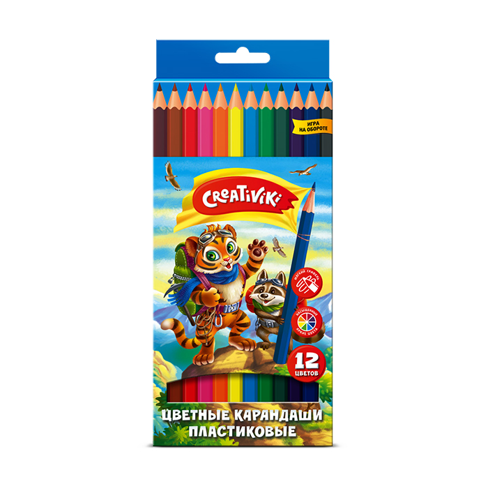 Цветные карандаши 12 цветов пластиковые, Creativiki,  ЦКП12КР/168006