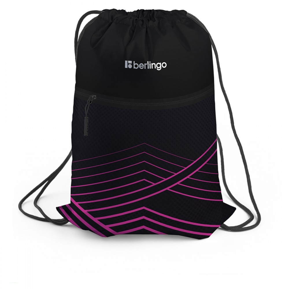 Мешок для обуви 1 отделение Berlingo &quot;Black and pink geometry&quot;, 360*470мм, карман на молнии 351238 MS230203