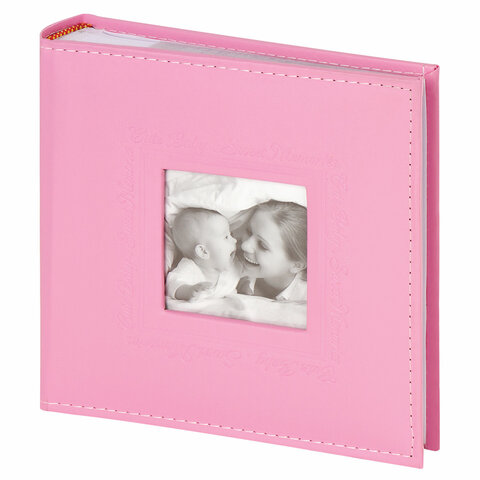 Фотоальбом BRAUBERG &quot;Cute Baby&quot; на 200 фото 10х15 см, под кожу, бумажные страницы, бокс, розовый, 391141