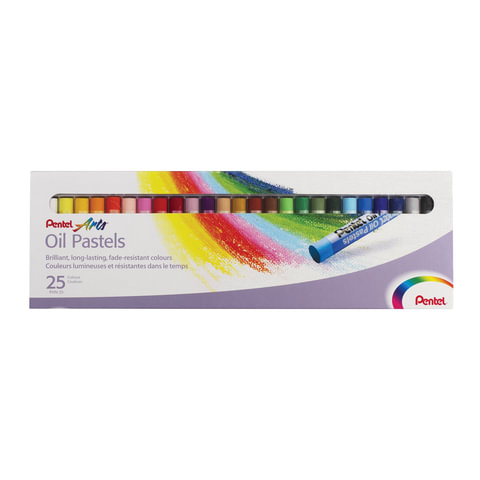 Пастель масляная художественная PENTEL &quot;Oil Pastels&quot;, 25 цветов, круглое сечение, картонная упаковка, PHN4-25 181302