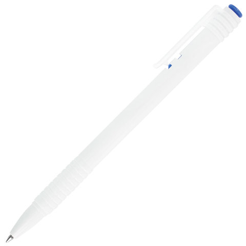 Ручка шариковая масляная автоматическая BRAUBERG &quot;White&quot;, СИНЯЯ, корпус белый, узел 1 мм, линия письма 0,5 мм, 142713