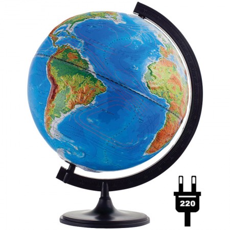 Глобус физико-политический рельефный 32см, с подсветкой на круглой подставке, 212606/454433/10202