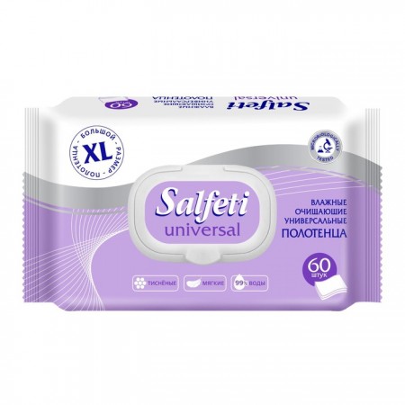 Полотенца влажные XL 60 шт., 18х25 см, SALFETI "Universal", универсальные, крышка-клапан, 72586  118750