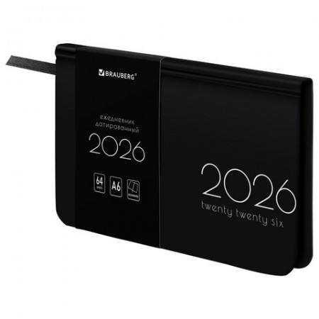 Еженедельник датированный 2026 МАЛЫЙ ФОРМАТ 95х155 мм, А6, BRAUBERG &quot;Vista&quot;, под кожу, &quot;Black coal&quot;, 117205