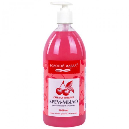 Мыло-крем жидкое 1 л, ЗОЛОТОЙ ИДЕАЛ &quot;Спелая вишня&quot;, дозатор, 609428