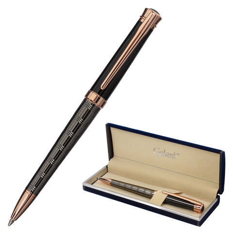 Ручка подарочная шариковая GALANT &quot;COLLAGE&quot;, корпус черный/металлический, детали розовое золото, узел 0,7 мм, синяя, 143507