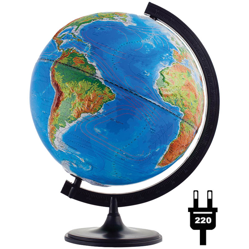 Глобус физико-политический рельефный 32см, с подсветкой на круглой подставке, 212606/10202