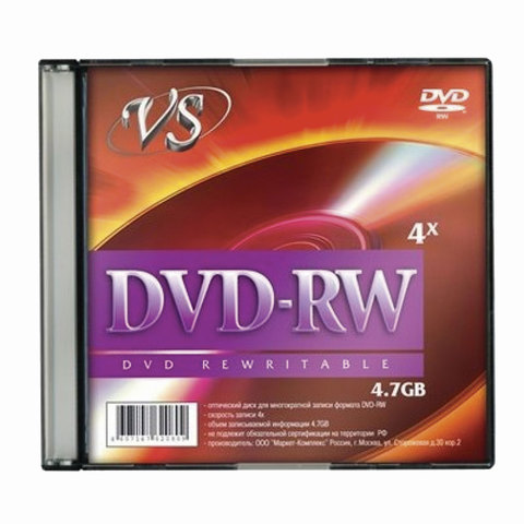 Диск DVD-RW (минус) SONNEN, 4,7 Gb, 4x, Slim Case (1 штука), 512580 ВЫВЕДЕН