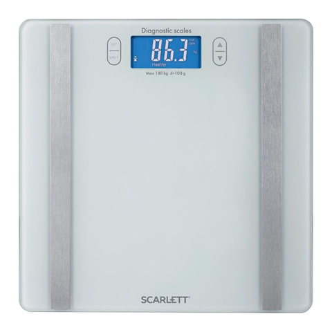 Весы напольные диагностические SCARLETT SC-BS33ED85, электронные, вес до 180 кг, квадратные, стекло, белые, SC - BS33ED85 453689