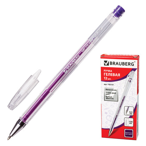 Ручка гелевая BRAUBERG &quot;Jet&quot;, корпус прозрачный, толщина письма 0,5 мм, 142161, фиолетовая