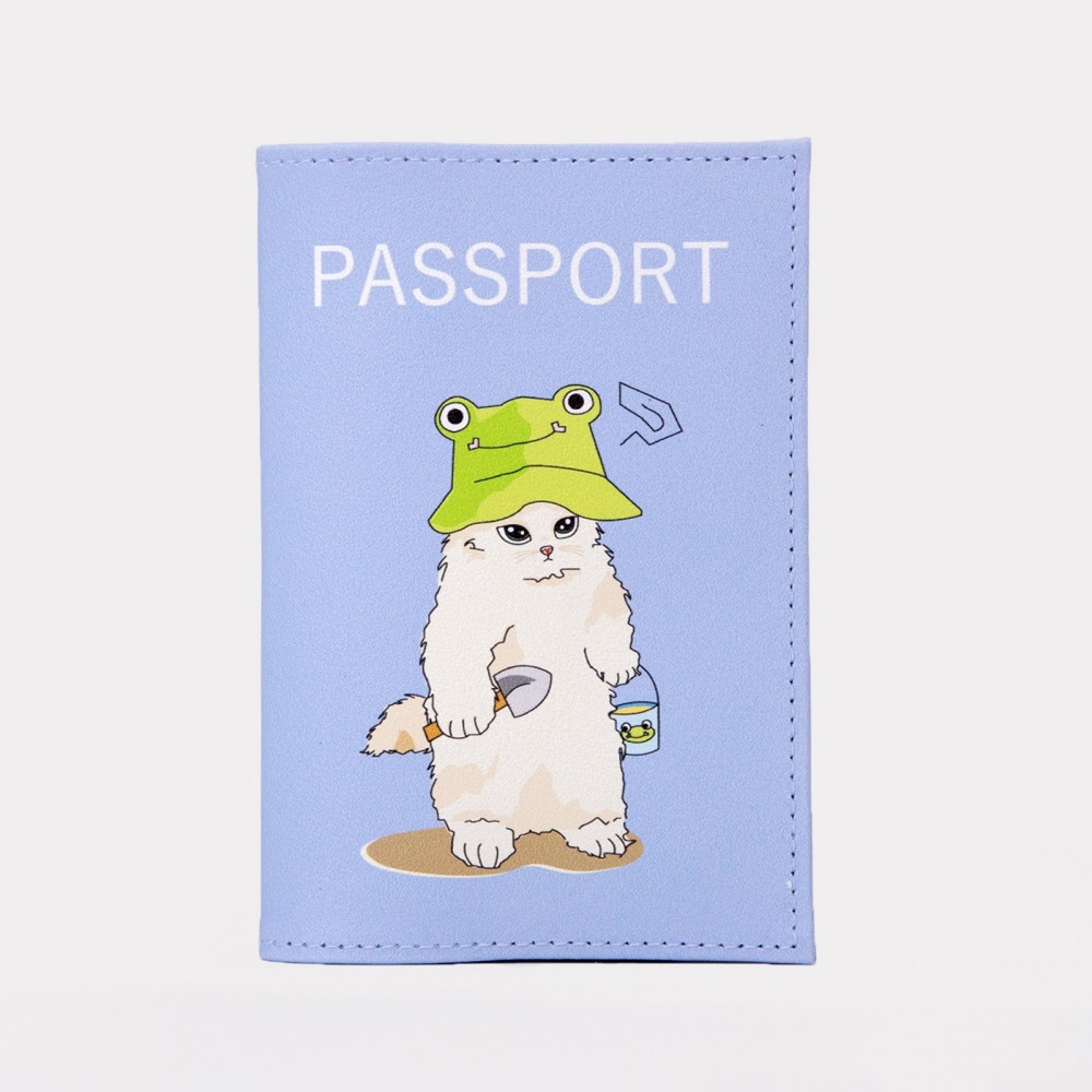 Обложка для паспорта 9,5*0,3*13,5 см, ПВХ, &quot;Кот -лягушка&quot;, голубой 9192287