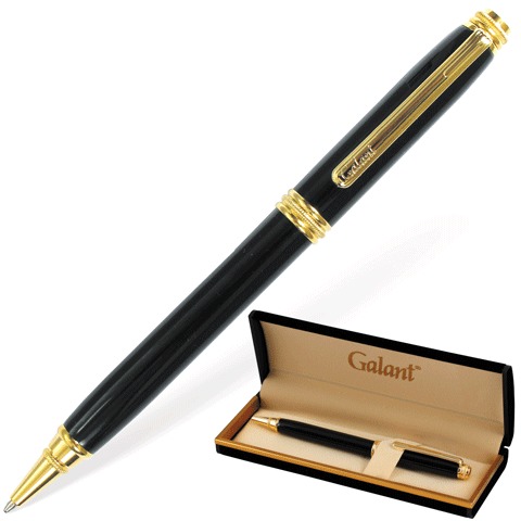 Ручка шариковая GALANT &quot;Black&quot;, подарочная, корп. черный, золотистые детали, 140405, синяя