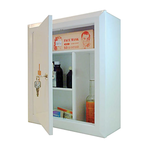 Шкафчик-аптечка металлический, навесной, внутренние перегородки, ключевой замок, 400x360x140 мм 290334