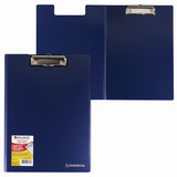 Папка-планшет A4 BRAUBERG &quot;Contract&quot; плотная, с верхним прижимом и крышкой, пластик синий, до 80 л., 1,5 мм, 223488