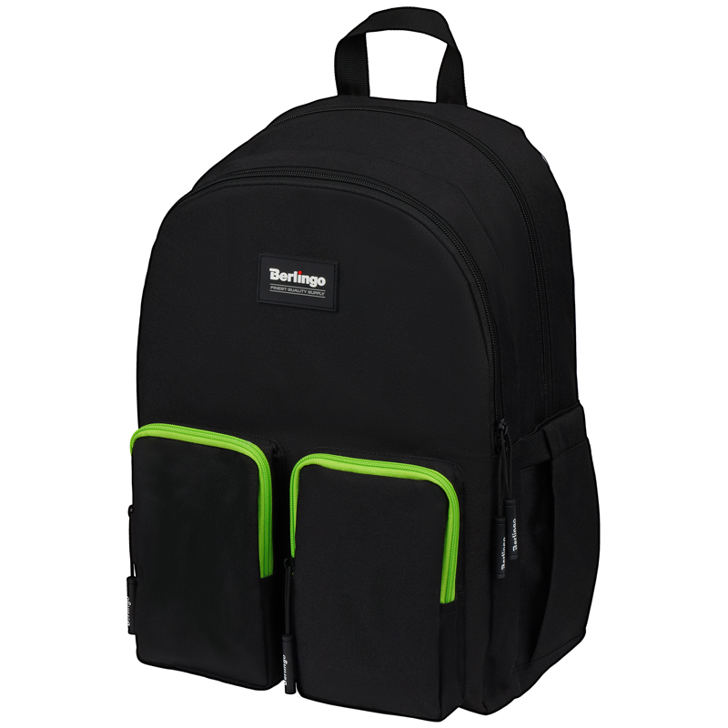 Рюкзак Berlingo Color blocks &quot;Black green&quot; 39*28*17см, 2 отделения, 4 кармана, уплотненная спинка 336383  RU08097