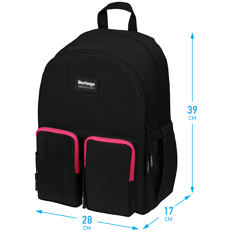 Рюкзак Berlingo Color blocks &quot;Black pink&quot; 39*28*17см, 2 отделения, 4 кармана, уплотненная спинка 336384  RU08098
