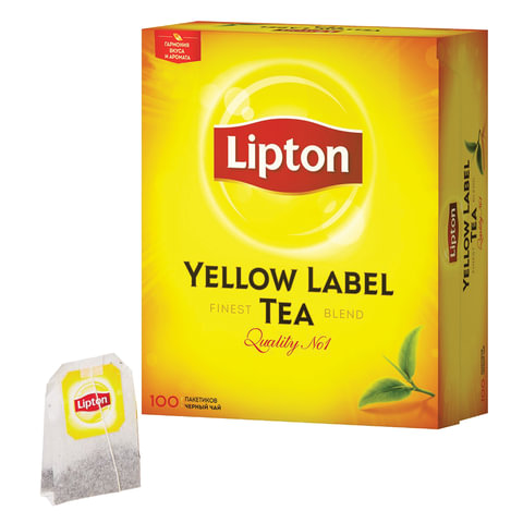 Чай LIPTON (Липтон) &quot;Yellow Label&quot;, черный, 100 пакетиков с ярлычками по 2 г, 20248358/620001