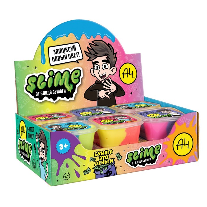 Двухцветный слайм шоу-бокс Влад А4, Slime 3 вида 12 шт, игрушка для детей 9798577