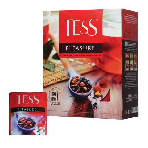 Чай TESS (Тесс) &quot;Pleasure&quot;, черный с шиповником и яблоком, 100 пакетиков по 1,5 г, 0919-09