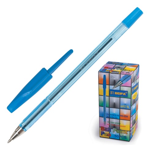 Ручка шариковая BEIFA 927, корпус прозрачный, металлический наконечник, 0,5 мм, синяя, AA927-BL, 141660/020324